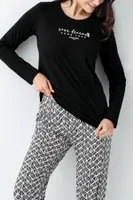 Siyah Desenli Uzun Kollu Yuvarlak Yaka Cepli Kadın Pijama Takımı Pierre Cardin PC9068-S Siyah farklı açı