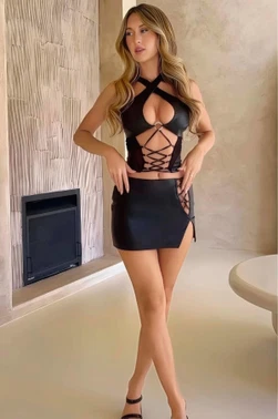 Siyah Fantezi Parlak Seksi Elbise Takım Lily Bianca LB-239 - Alternatif Görünüm