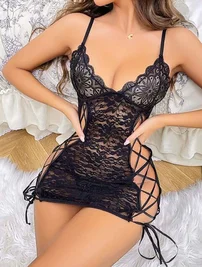 Lily Bianca Siyah İpli Dantel Kadın Seksi Gecelik Lily Bianca LB-246