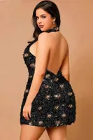 Siyah Işıltılı Peluş Boyun Askılı Büyük Beden Mini Seksi Gece Elbisesi Pink Night 6504 Siyah detay görünüm