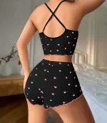 Siyah Kalpli Askılı Şort Takım Lily Bianca 13011 Siyah görsel 4