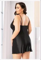 Siyah Ön Kısmı Dantel İnce Askılı Saten Büyük Beden Gecelik Miss Laris 4047 Siyah detay görünüm
