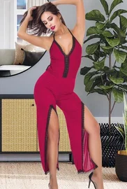 İzabel Siyah Önden Yırtmaçlı Fantazi Gecelik Tulum İzabel 502