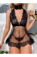 Siyah Özel Fantezi Gecelik Seksi Şık Tasarım Transparan Dantel Detaylı Loomerie 524 Siyah detay görünüm