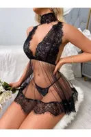 Siyah Özel Fantezi Gecelik Seksi Şık Tasarım Transparan Dantel Detaylı Loomerie 524 Siyah görsel 4