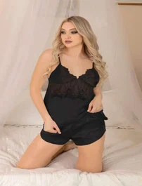 Siyah Saten Şort Takım Real Passione 1105