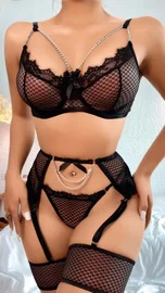 Siyah Seksi Zincirli Jartiyer Takım Ruselin 2057