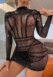 Miss Feliz Siyah Taşlı Elbise Mini Vücut Çorabı Miss Feliz 1029