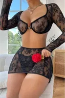 Siyah Tül Dantelli Dekolteli Fantezi Gecelik Takım Real Passione 70011 Siyah farklı açı