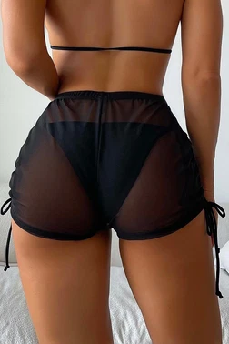 Angelsin Siyah Tül Plaj Şortu Pareo Cover Up Kimono Angelsin MS 4406 - Alternatif Görünüm