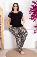 Siyah Zebra Desenli Kısa Kol Büyük Beden Pijama Takımı Lady 10951 Siyah detay görünüm