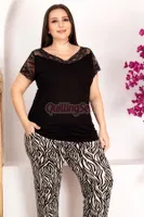 Siyah Zebra Desenli Kısa Kol Büyük Beden Pijama Takımı Lady 10951 Siyah farklı açı