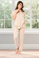 Somon Kısa Kollu Kolları Dantel Gömlek Pijama Takım Pink Night 1204 Somon detay görünüm