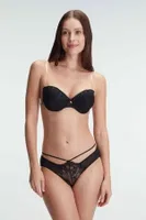 Straplez Push-up Destekli Balenli Şeffaf Sırt Aksesuarlı Askıları Çıkabilir Boncuk Detaylı Sütyen Anıl 3804 Siyah