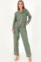 Stripes Uzun Kollu Kadın Pijama Takım DoReMi 002-000088 Haki görsel 6