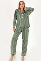 Stripes Uzun Kollu Kadın Pijama Takım DoReMi 002-000088 Haki görsel 7