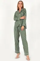 Stripes Uzun Kollu Kadın Pijama Takım DoReMi 002-000088 Haki detay görünüm