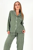Stripes Uzun Kollu Kadın Pijama Takım DoReMi 002-000088 Haki farklı açı
