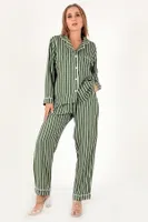 Stripes Uzun Kollu Kadın Pijama Takım DoReMi 002-000088 Haki görsel 5