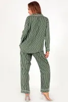 Stripes Uzun Kollu Kadın Pijama Takım DoReMi 002-000088 Haki görsel 4