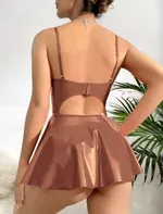 Sütlü Kahve Parlak Lame Seksi Kadın Elbise Real Passione 21093 detay görünüm