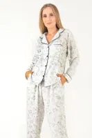 Sweat Floral Uzun Kollu Kadın Pijama Takım DoReMi 002-000083 Beyaz detay görünüm