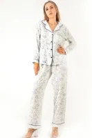 Sweat Floral Uzun Kollu Kadın Pijama Takım DoReMi 002-000083 Beyaz görsel 4
