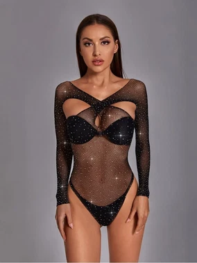 Miss Feliz Taş İşlemeli Seksi Siyah Vücut Çorabı Body Miss Feliz 1006 - Alternatif Görünüm