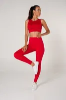 Toparlayıcı Çift Katlı Dikişsiz Yüksek Bel Fitilli Spor Tayt FormActive 1550 Kırmızı görsel 5