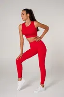 Toparlayıcı Çift Katlı Dikişsiz Yüksek Bel Fitilli Spor Tayt FormActive 1550 Kırmızı detay görünüm