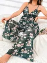 Transparan Çiçek Desenli İnce Askılı Büyük Beden Pijama Takımı Pink Night 6956