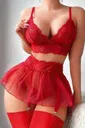 Tül Etekli Kırmızı Bralet Fantezi Jartiyer Takım Ruselin 2199