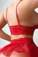 Tül Etekli Kırmızı Bralet Fantezi Jartiyer Takım Ruselin 2199 Kırmızı detay görünüm