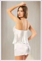 Üçgen Yaka Dantelli İnce Askılı Saten Şort Pijama Takımı Miss Laris 3132 Ekru detay görünüm