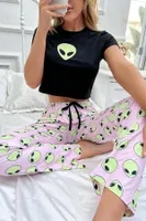 Uzaylı Baskılı Kısa Kollu Pijama Takımı Merry See MS 4085 Çok Renkli