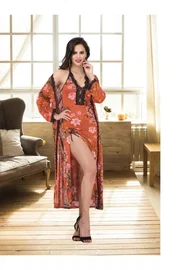 İzabel Uzun Çiçekli 2li Gecelik Sabahlık Takımı İzabel US-6006