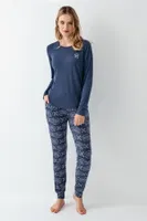Uzun Kollu Desenli Mavi Kadın Pijama Takımı Arnetta 3400-S Mavi