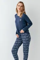 Uzun Kollu Desenli Mavi Kadın Pijama Takımı Arnetta 3400-S Mavi detay görünüm