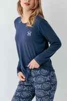 Uzun Kollu Desenli Mavi Kadın Pijama Takımı Arnetta 3400-S Mavi farklı açı