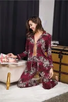 Uzun Kollu Düğmeli Desenli Kadın Pijama Takımı İzabel 4006 Bordo