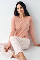 Uzun Kollu Kalp Desenli Cepli Kadın Pijama Takımı Pierre Cardin PC9061-S Pembe