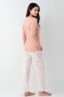 Uzun Kollu Kalp Desenli Cepli Kadın Pijama Takımı Pierre Cardin PC9061-S Pembe görsel 4