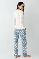 Uzun Kollu Önü Yazılı Cepli Desenli Kadın Pijama Takımı Pierre Cardin PC9074-S Krem görsel 4