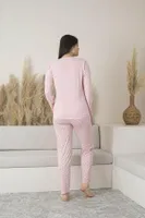 Uzun Kollu Puantiyeli Viskon Yazlık Kadın Pijama Takımı Estiva 25110 Pembe görsel 5