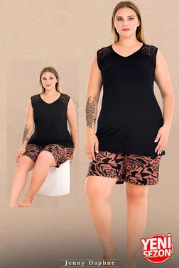 Lady V Yaka Sıfır Kollu Büyük Beden Şortlu Pijama Takımı Lady 10041