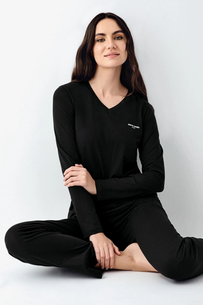 V Yaka Siyah Cepli Uzun Kollu Kadın Pijama Takımı Pierre Cardin PC9070-S