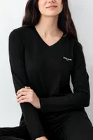V Yaka Siyah Cepli Uzun Kollu Kadın Pijama Takımı Pierre Cardin PC9070-S Siyah farklı açı