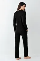 V Yaka Siyah Cepli Uzun Kollu Kadın Pijama Takımı Pierre Cardin PC9070-S Siyah görsel 4