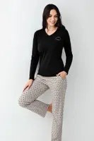 V Yaka Siyah Uzun Kollu Cepli Kadın Pijama Takımı Pierre Cardin PC9101-S Siyah detay görünüm