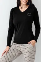 V Yaka Siyah Uzun Kollu Cepli Kadın Pijama Takımı Pierre Cardin PC9101-S Siyah farklı açı